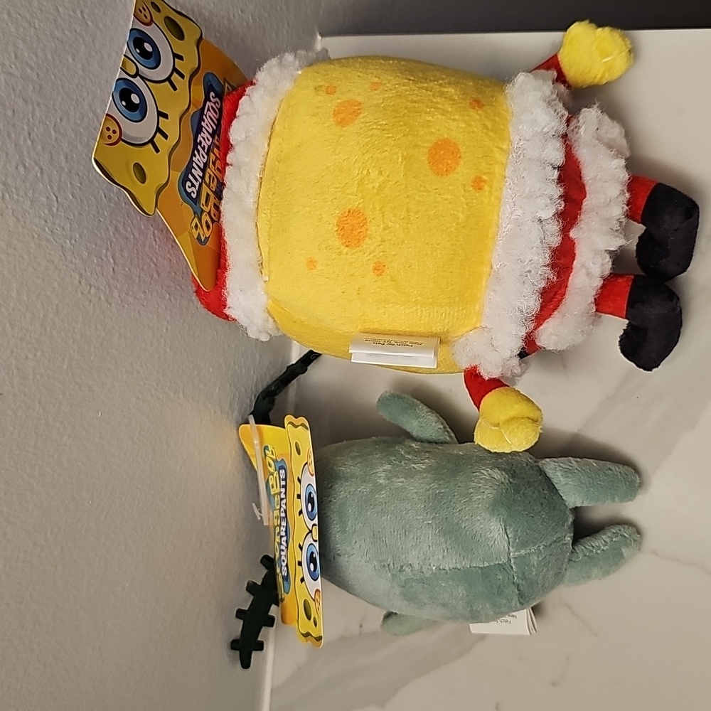 SpongeBob SquarePants 6" Santa and Plankton Plush Duo Pet Toys. NWT. - Picture 5 of 9